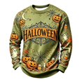 thumbnail image 2 of Halloween Sweatshirt for Men Funny Pumpkin Ghost Print Casual Vintage Long Sleeve Crew Neck Tee Shirts Fall Winter Fashion Breathable Comfort Tops Light Green XL, 2 of 4