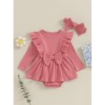 thumbnail image 3 of Musuos Newborn Girl Outfit, 3 6 9 12 18M Long Sleeve Crew Neck Bow A-line Romper Dress with Headband Clothes, 3 of 10