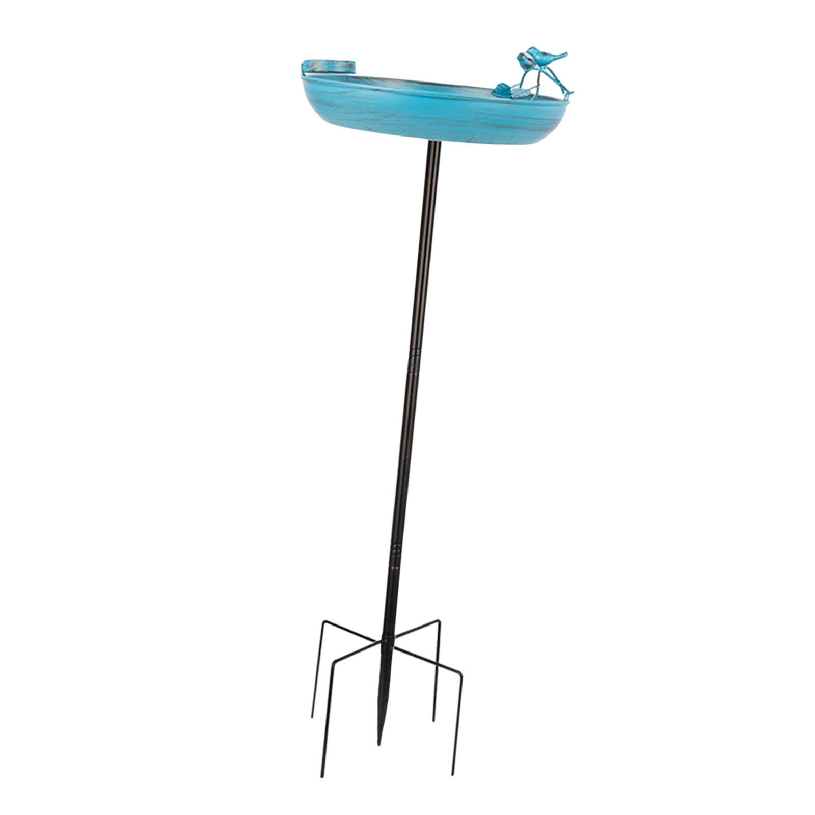 CarpNettore Metal Garden Standing Bird Bath with Stake 13x37inch Multifunctional Sturdy Blue