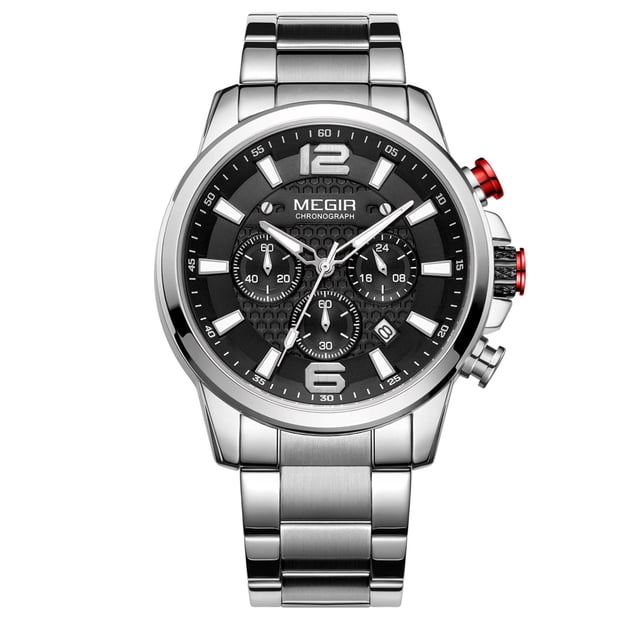 De pulsera 2156 Reloj de cuarzo para hombre Reloj de pulsera de negocios multifuncional Reloj deportivo resistente al agua 3ATM con cronógrafo / Luminoso / Calendario Banda de acero 1 1