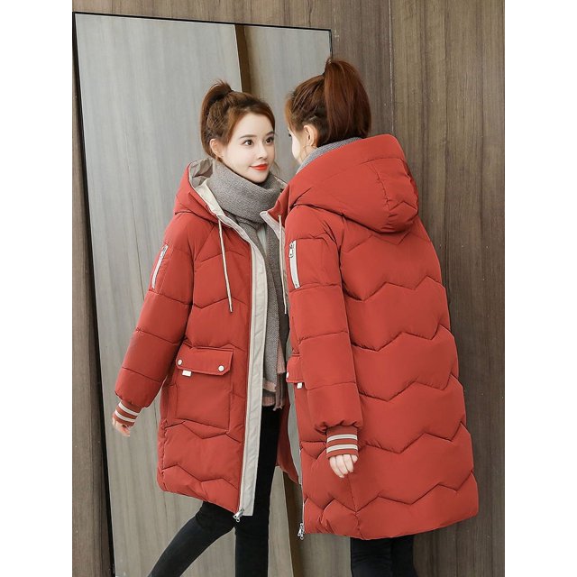 Chaqueta de algodón para mujer, de estilo coreano, de longitud media a larga, holgada, de tendencia invernal, de algodón, con conjunto de pan y plumón