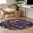 thumbnail image 4 of Purple Dinosaur Round Area Rug 4Ft Washable Circle Rugs for Bedroom Dining Room, Vintage Letters Farm Animals Non-Slip Carpet Floor Mats Indoor Outdoor Carpet Runner Aesthetic Home Decor, 4 of 8