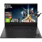 HP OMEN 16 Gaming Laptop (16.1" FHD 165Hz, AMD Ryzen 9 7940HS (Beat i9-12900H), 64GB DDR5 RAM, 2TB PCle SSD, Geforce RTX 4070 8GB) 4-Zone RGB Backlit, WiFi 6E, IST Cable, Win11 Home, 2024, Black
