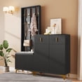 thumbnail image 4 of Coat Rack Set with Shoe Bench and Cushion, Coat Rack Front with Hooks, Shoe Cabinet with Drawers and Doors,Black, 4 of 22