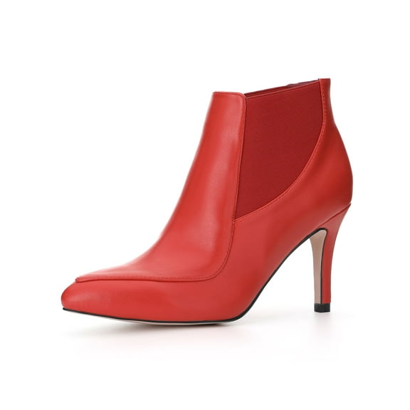 BLISSFUL STEP Women's Pointed Toe Stiletto Heel Chelsea Boots Orange Red 9