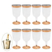 ACDANC 8Pcs Champagne Flutes Plastic 6 oz Plastic Wine Cups Disposable Champagne Flutes for Family Bar Party Wedding Essentials Rosegold