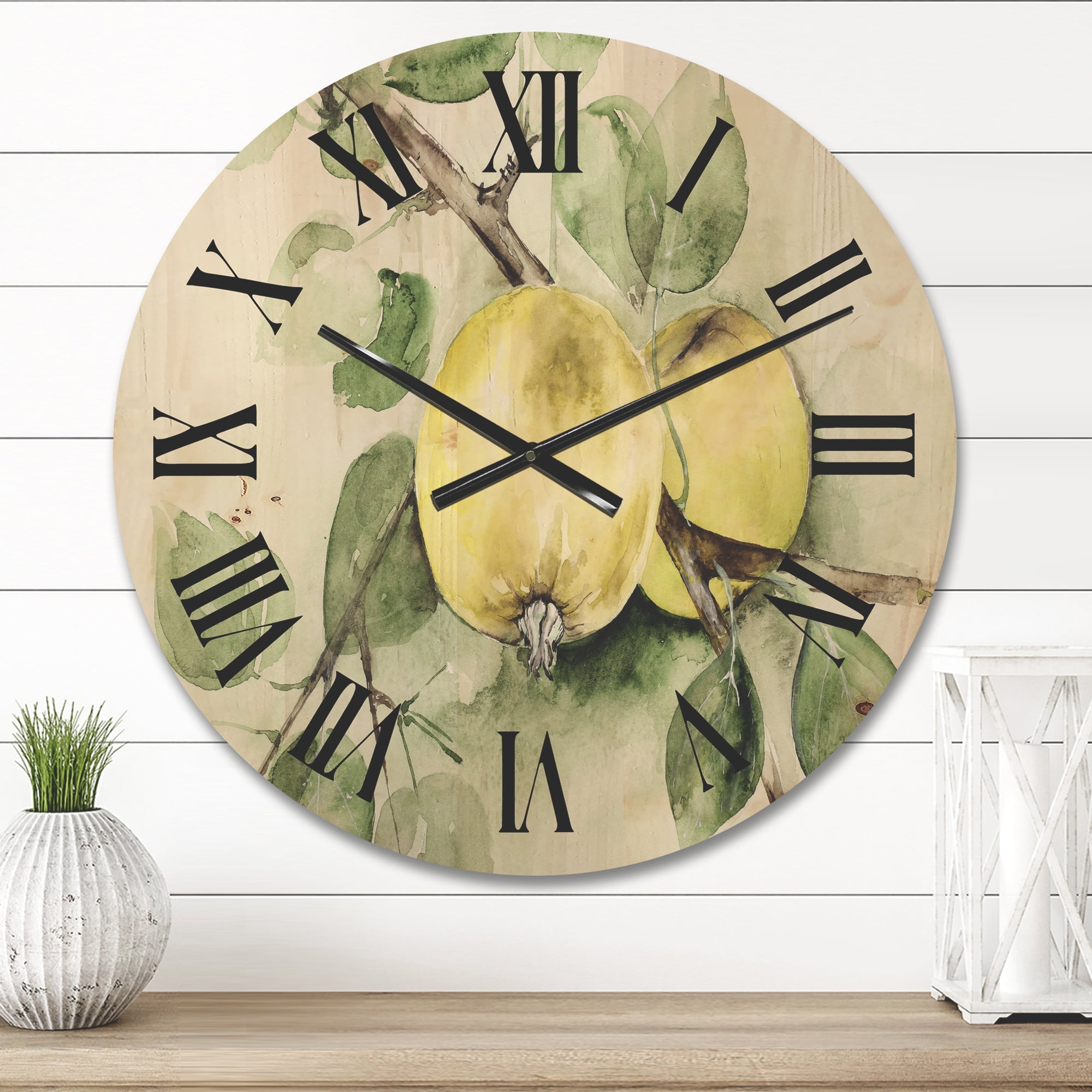 Designart 'Ancient Green Appels' Farmhouse Wood Wall Clock
