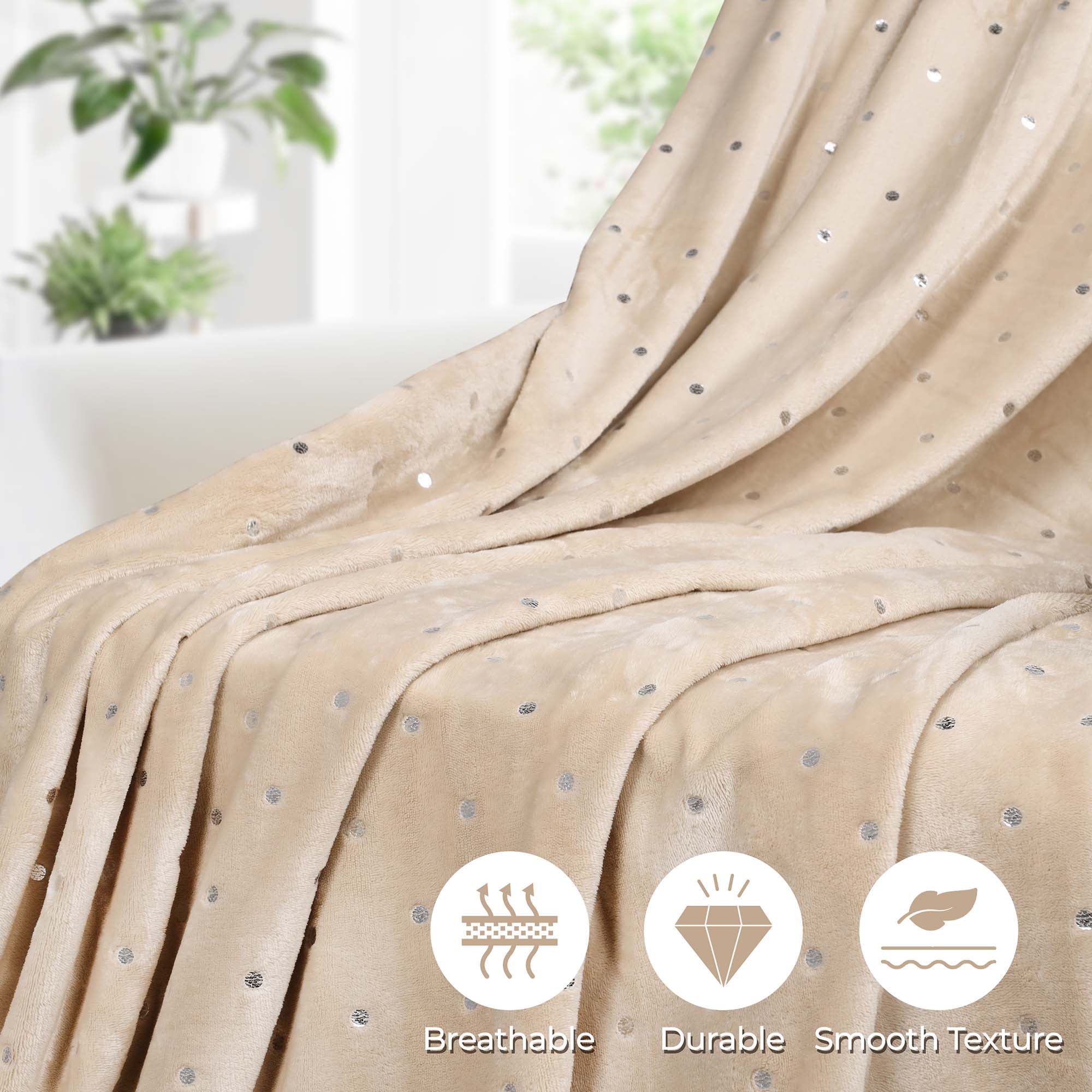 Superior Fleece Plush Fluffy Soft Blanket, Polka Dot Linen, Throw XL