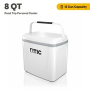 RTIC 8 QT Road Trip Personal Cooler, Small, Compact, Insulated, Portable Ice Chest Box for Food, Drink, Beverage, Beach, Camping, Picnic, Fishing, Boat, 12-Can Capacity, White and Grey