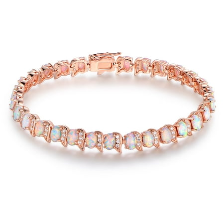 Gold Opal Bracelet - 18K Rose Gold Plated Fire Opal Wave Tennis Bracelet