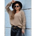 thumbnail image 4 of Female Long Sleeve V Neck Pullover Sweater Oversized Chunky Knitted Loose Jumper Sweaters Khaki S, 4 of 8