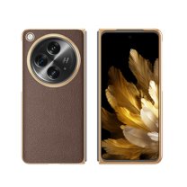 Nalacover Case for One Plus Open/OPPO Find N3 Electroplated Slim Folding Phone Case, Lychee Pattern PU Leather Plating Frame Shockproof Protective Cover for One Plus Open/OPPO Find N3, Coffee