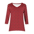thumbnail image 6 of Blmnix Fitted Tops for Women Polka Dot Streetwear Tunics Work Tops for Women 3/4 Sleeve Wine V-Neck Tops, 6 of 6