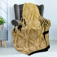 thumbnail image 4 of Damask Soft Flannel Fleece Blanket, English Country House Damask Motif on Wall and Chandelier Silhouettes Renaissance, Cozy Plush for Indoor and Outdoor Use, 50" x 60", Yellow Black, by Ambesonne, 4 of 5