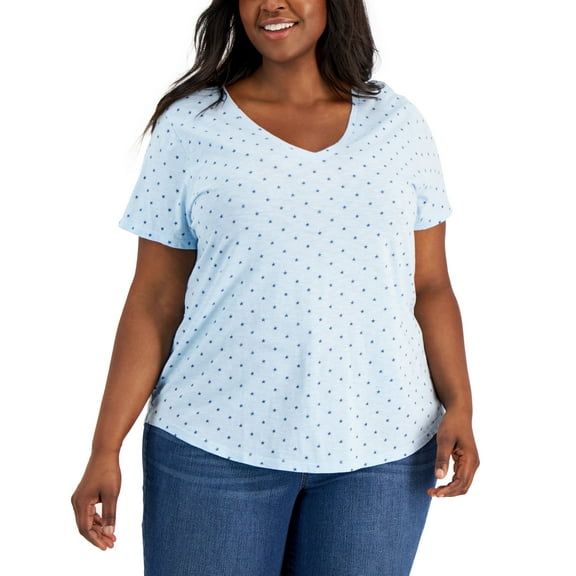 Style & Co Plus Size Star Print Classic V Neck Tee Lovely Star 0X