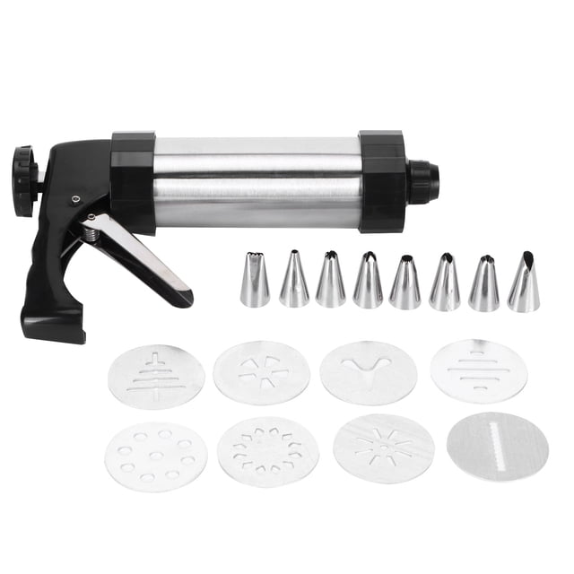 Cookie Press Gun Set, Stainless Steel Cookie Press Professional Cake Icing Gun Practical Cookie Icing Decorating Set with 8 Cookie Moulds and 8 Nozzles
