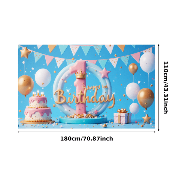 Crown Decoration First Birthday Banner Decorative Balloons Cake Elements Pastel Colors For Baby Celebration Indoor Event Kids Party