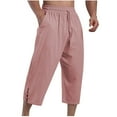 thumbnail image 2 of Plebaso Men's Casual Capri Pants Drawstring Cotton Linen Beach Capris Mens Lightweight Plain Long Shorts, 2 of 5