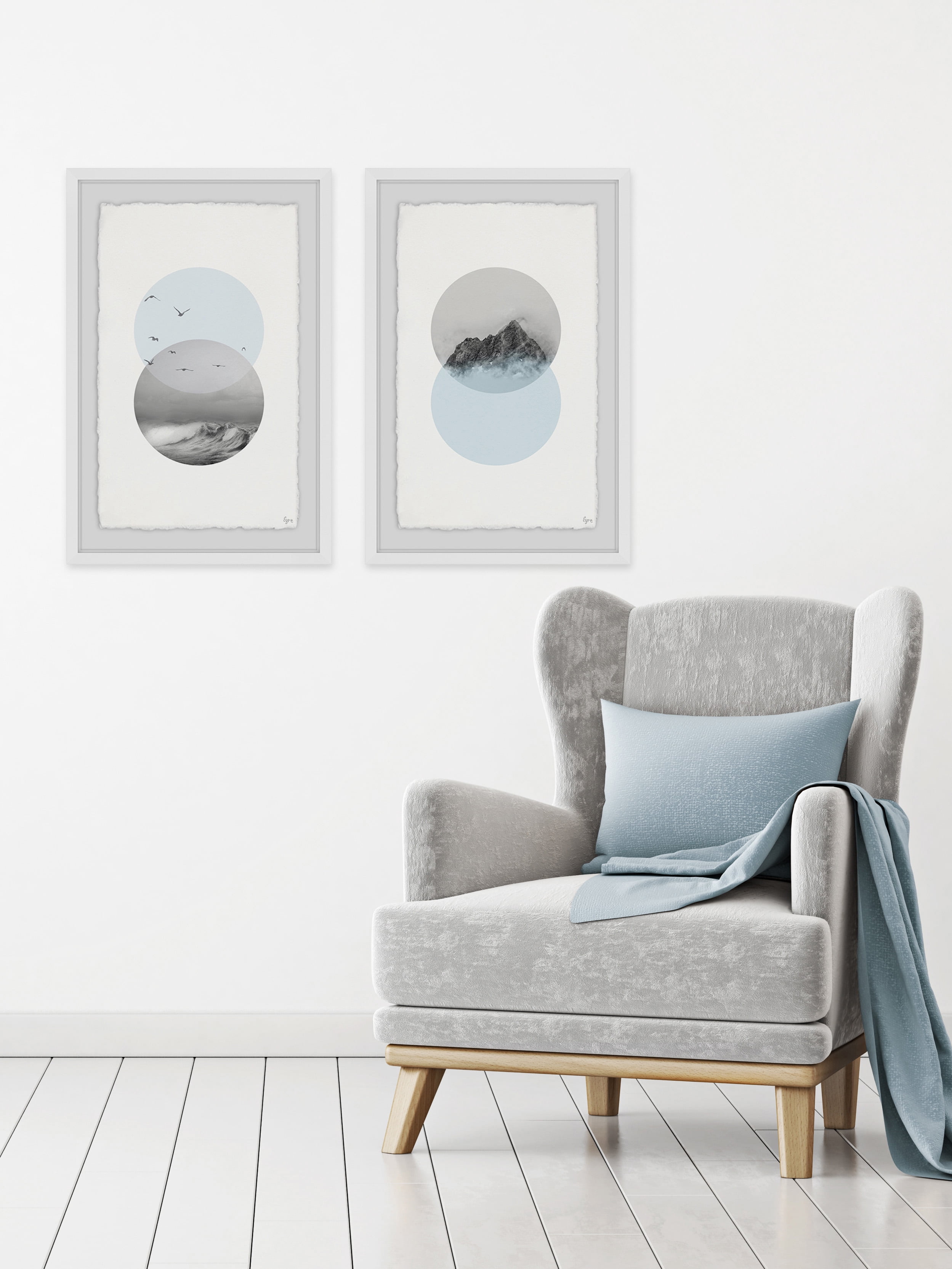 Waves And Mountain Diptych, Art Prints, 32.00" x 1.50"