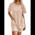 thumbnail image 1 of Conjuntos de 2 Piezas para Mujer, Chándal de Verano de Corta, Ropa de Estar por Casa, Pantalones Cortos con Cuello Redondo. Caqui M, 1 of 7