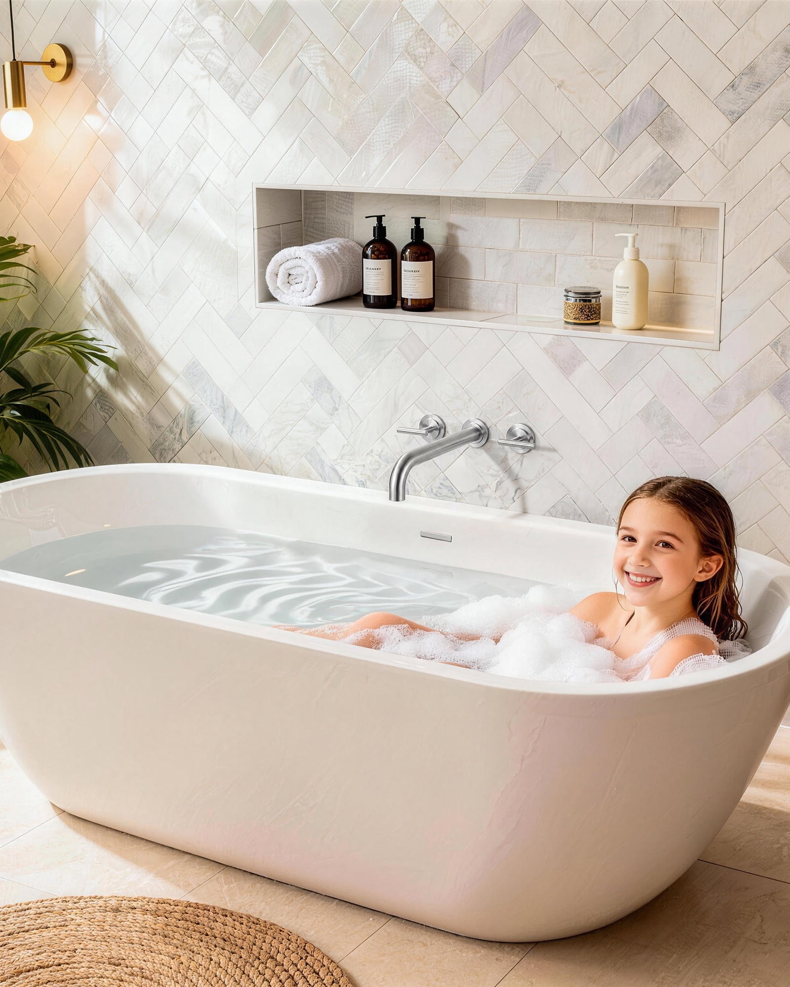 Wowow Wall Mount Tub Filler: Brushed Nickel Tub Faucet High Flow Two Handles Solid Brass, Long Spout Reach,Tub Faucet Bathroom Bathtub Faucets with 2 Handles with Brass Rough in Valve Included
