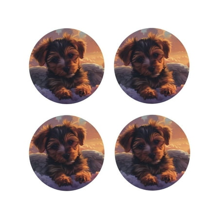 

Tideii Puppy Lying On A Cloud for Leather Coasters 4 Pieces Anti-fouling and Anti-scalding Decorative Coasters Suitable for Restaurants Kitchens Coffee Shops-Round Shape