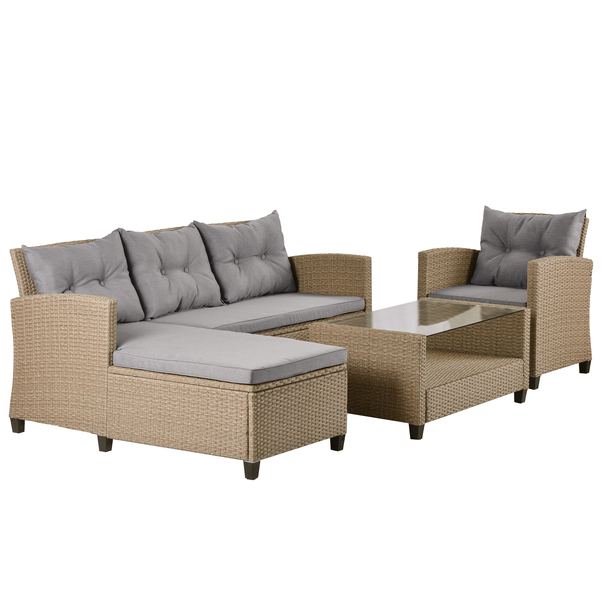 Outdoor Garden Patio Sectional Sofa Sets, SEGMART 4 Pieces Modern Wicker Furniture Set with Storage Tempered Glass Coffee Table, Armchair, Conversation Sets for Porch Poolside Backyard, S1497 - image 4 of 9