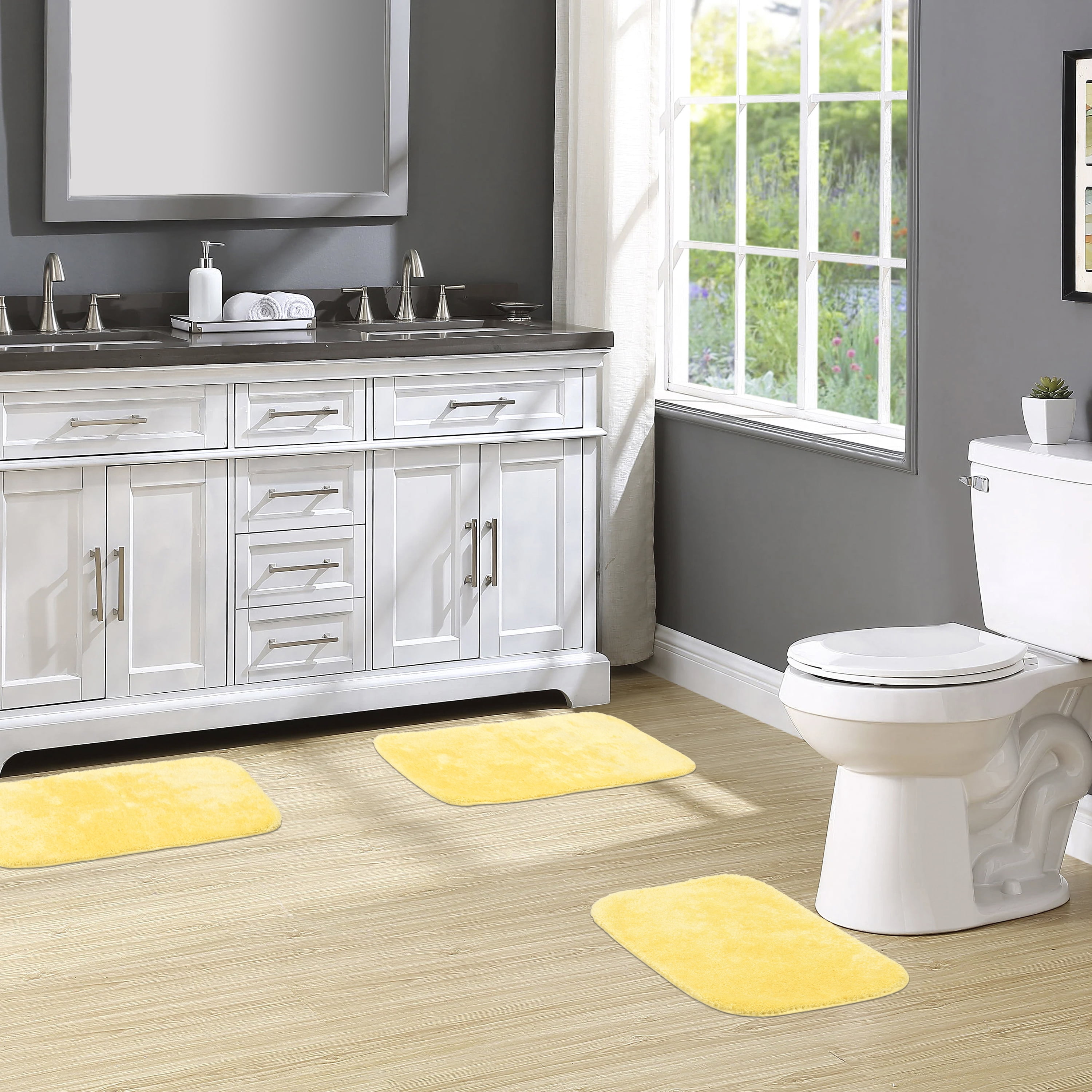 Garland Rug Traditional Washable Bath Rug Set, 3-Piece Set (17"x24" Bath Rug and Two 21"x34" Bath Rugs) Rubber Ducky Yellow