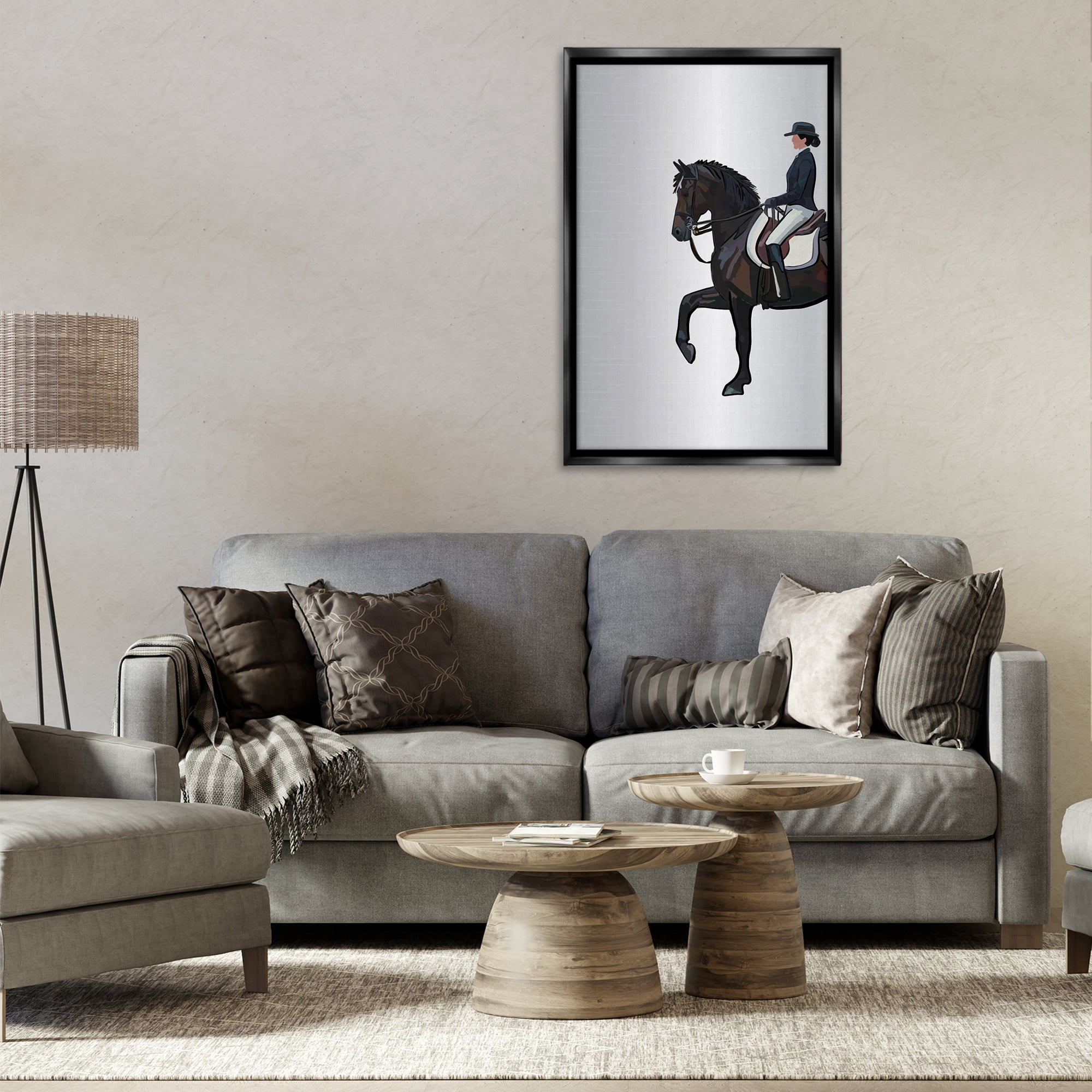 Stupell Industries Equestrian Jockey & Horse Animals & Insects Painting Black Floater Framed Canvas Art Print Wall Art, 21 x 31