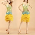 thumbnail image 6 of IWRICH Women's Dance Dress Tassel Salsa Dancewear Sequin Fringe Dress Modern Ballroom Outfits Yellow One Size, 6 of 6