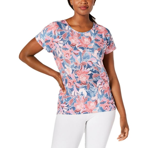 Ideology Womens Printed Floral T-Shirt Blue XXL