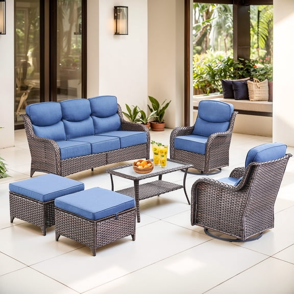 Jentlehouse 6-Piece Outdoor Patio Furniture Set with Swivel Chairs and Sofa,Hige Back Deep Seat Outdoor Conversation Set for Poolside Backyard Balcony