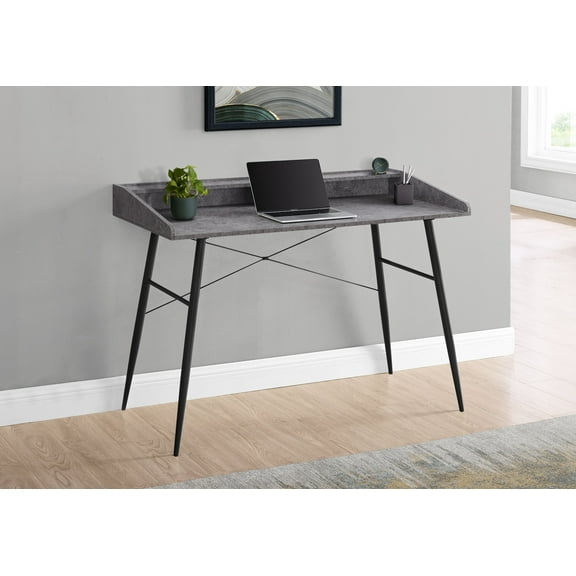 Office Desks Computer Desk, Home Office, Laptop, Storage Shelves, 48"l, Work, Grey Stone Look Laminate, Black Metal, Contemporary, Modern,Home Office Desks
