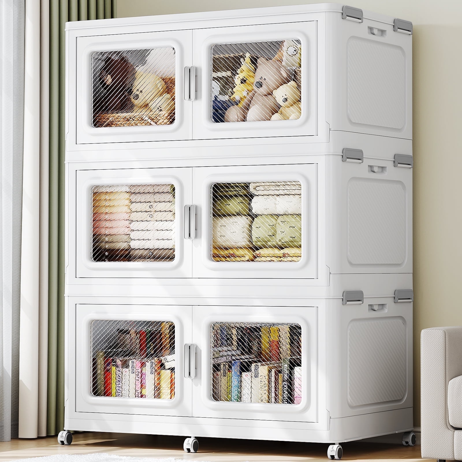 660 Qt Extra Large Stackable Storage Bins with Lid, 165Gal Collapsible Closet Organizer and Storage Drawers with Wheels, Plastic Storage Box for Closet Clothes Organization,White