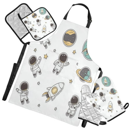 

5-Piece Kitchen Apron Set with Heat-Resistant Gloves & Insulation Mats for Cooking Baking BBQ Astronauts in Space