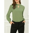 thumbnail image 6 of INSPIRE CHIC Women's Stand Collar Pleated Button Keyhole Button Blouse S Pea Green, 6 of 8