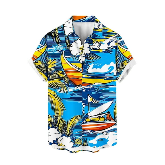 Tauxra Men's Short Sleeve Button Up Shirt Cuban Collar Vintage Bowling Shirt Casual Summer Beach Havana Print Top For Vacation Party