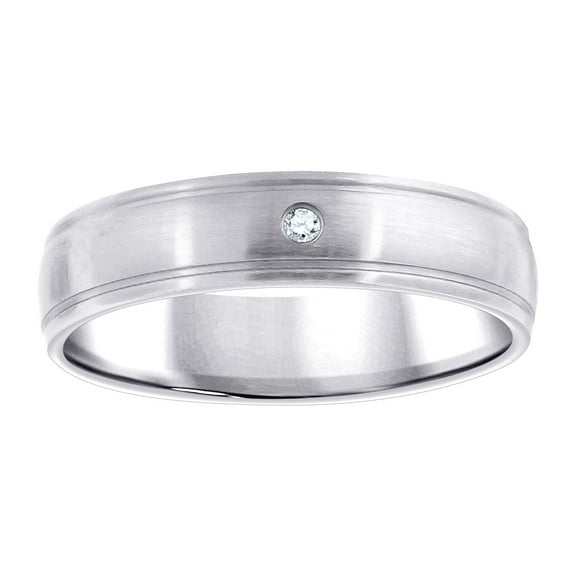 Stainless Steel Mens Cubic Zirconia Step Edges Center Brushed Comfort-Fit Band Ring Size 11 Wedding Band for Men