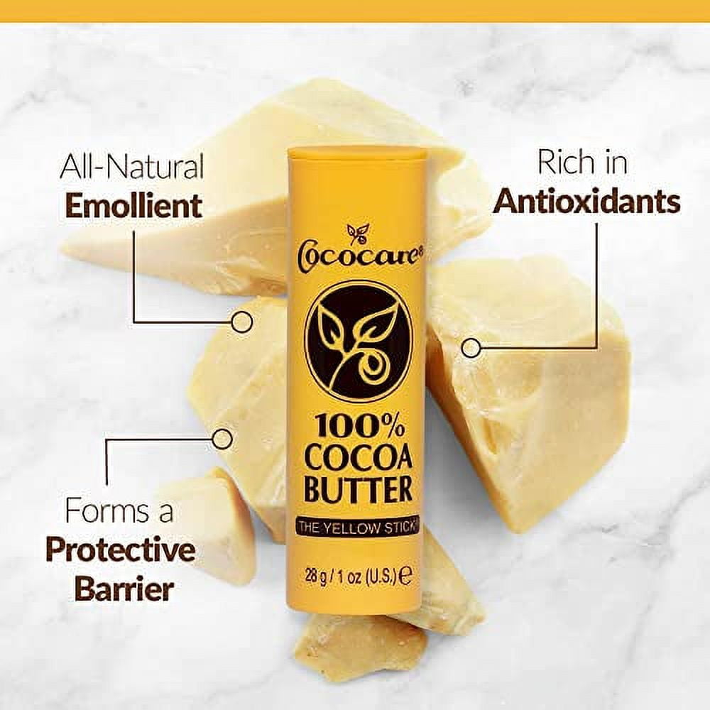Cococare 100% Cocoa Butter Stick - All-Natural Cocoa Butter Emollient for Ultimate Skin Hydration & Protection - The Yellow Stick - (6 Pack)