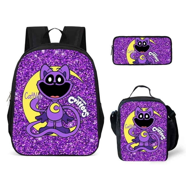 Smiling Critters School Bag Three-Piece Set Cartoon Backpack Shoulder Bag Pencil Bag Smiling Little Animals