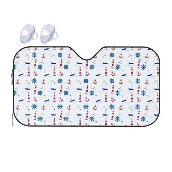 YFYANG Front Windshield Sun Shade, Lighthouse Sail Boat Seagull Graffiti Foldable Car Visor for Cars, Trucks, SUVs, Small