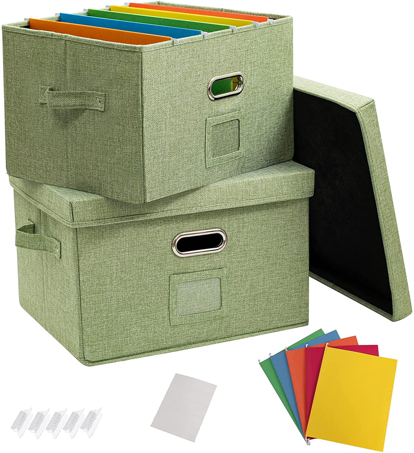 2 Pack File Organizer Box Office Document Storage with Lid, School Collapsible Linen Hanging