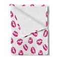 thumbnail image 2 of Kiss Soft Flannel Fleece Blanket, Vibrant Colored Lipstick Kiss Print Smooch Abstract Hot Pink Grungy Look Feminine, Cozy Plush for Indoor and Outdoor Use, 50" x 70", Fuchsia White, by Ambesonne, 2 of 5