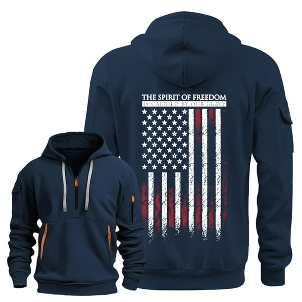 MHFRRA Sudadera con Capucha de Manga Larga con Estampado de Tendencia y Media Cremallera y Bolsillo para Hombre Marina de guerra