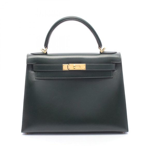 Pre-Owned Hermes Kelly 28, 2-way handbag, calfskin (box calf leather), women's, green.
