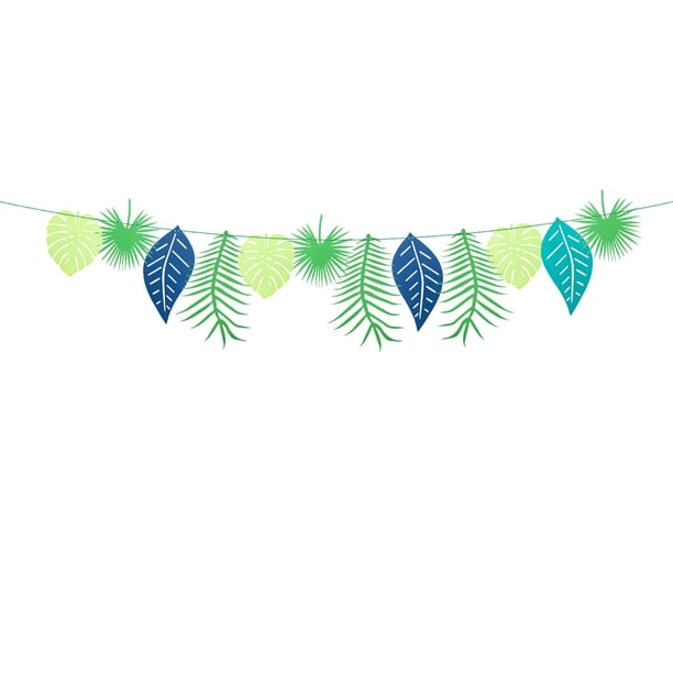 Nvzi Guirnalda de hojas para fiesta hawaiana, banderines colgantes, decoración para ventanas de aulas con temática de plantas tropicales, estilo Ins, 118 pulgadas, pequeña