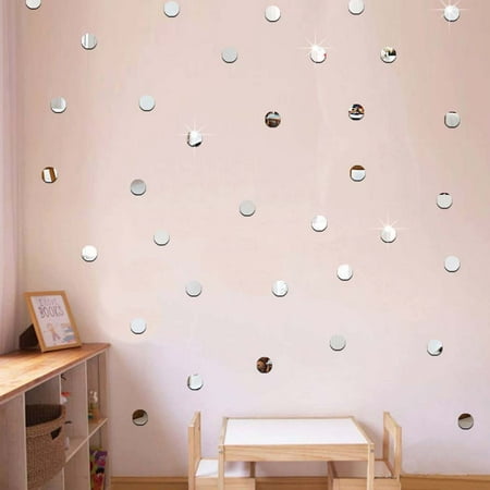 200Pcs 0.79'' Mirror Wall Sticker, Justdolife Round Circle Removable Waterproof Wall Decal Quotes Home Decor for Kids Kindergarden Living Room Bedroom