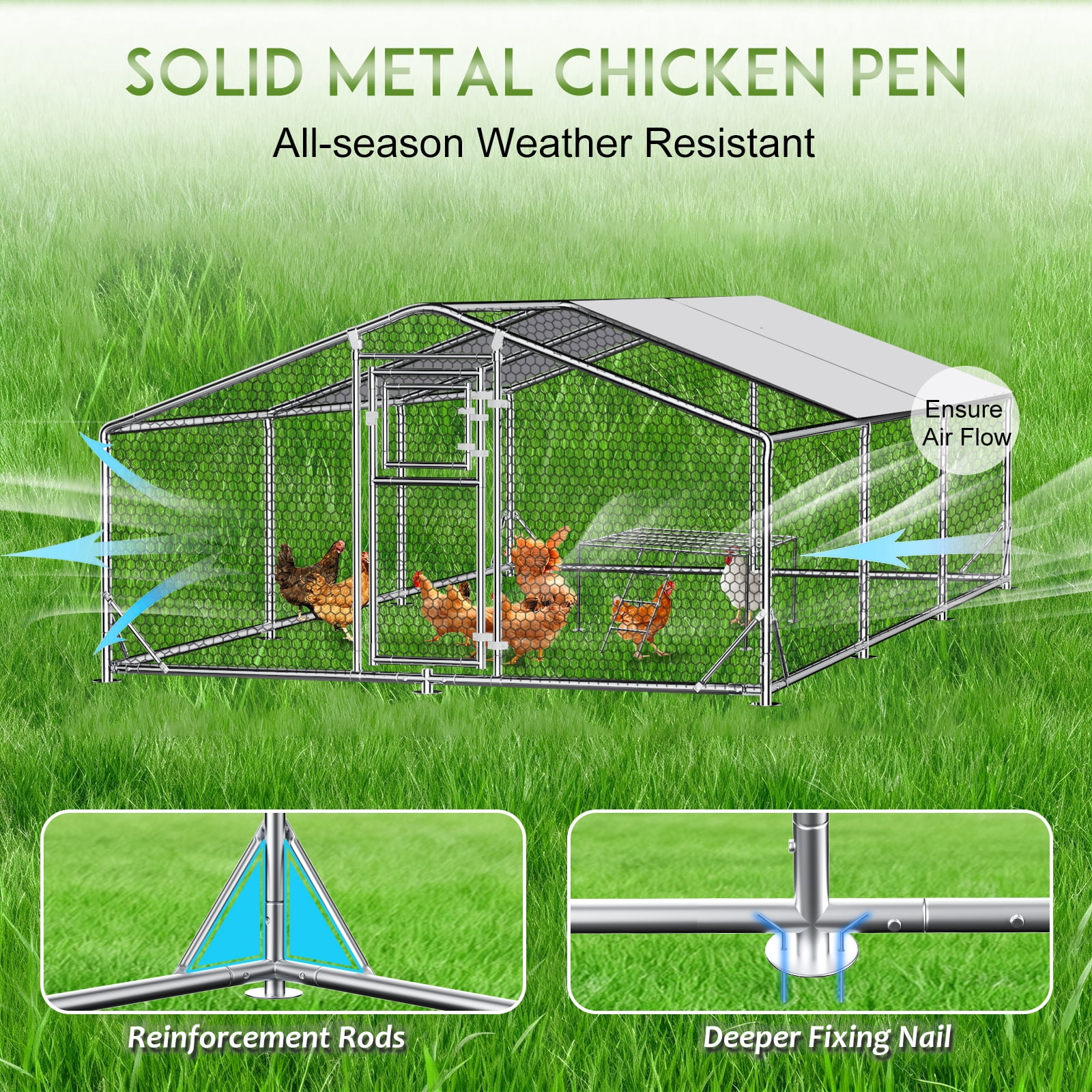 WUKHG Large Walk-in Chicken Coop - Metal Enclose Chicken Coops with Roof, Outdoor Cage Dog Kennel, Predator Protection for Backyard Animals, 9.8x19.7x6.4ft