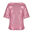 thumbnail image 3 of Womens Sparkly Shirts Plus Size Sequin Tops Crew Neck Short Sleeve Tees Loose Shiny Dress Up Tops Club Party Blouses, 3 of 5
