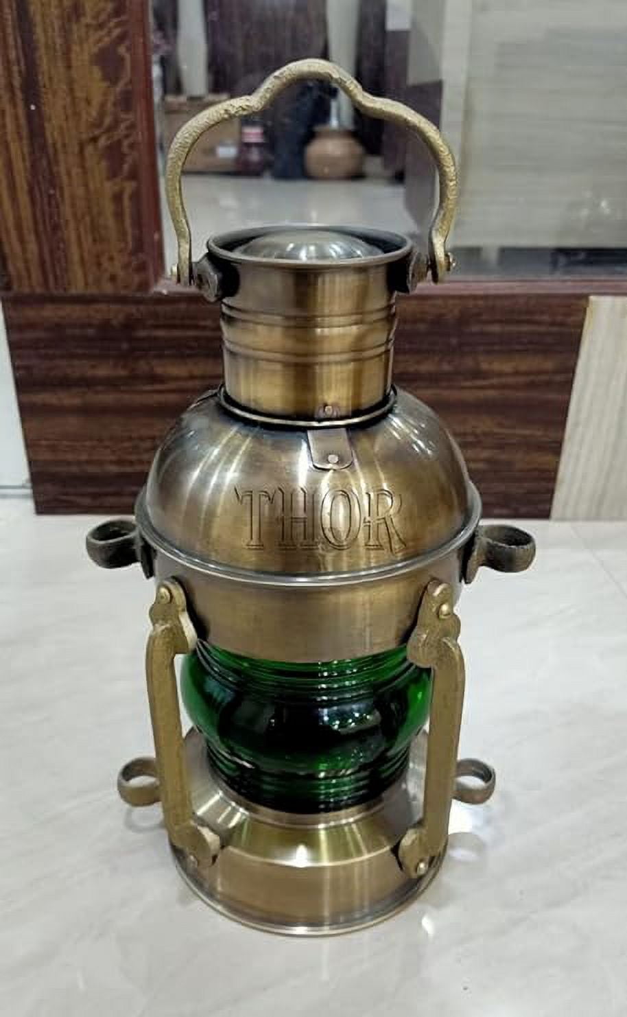 Handmade Antique Nautical Large Ship Boat Oil Lantern-Maritime Collectible Decorative-Boat Lamps-Nursery Green Oil Lamp-Vinatge Lighting Lamp Rustic Vintage Home Decor Gifts
